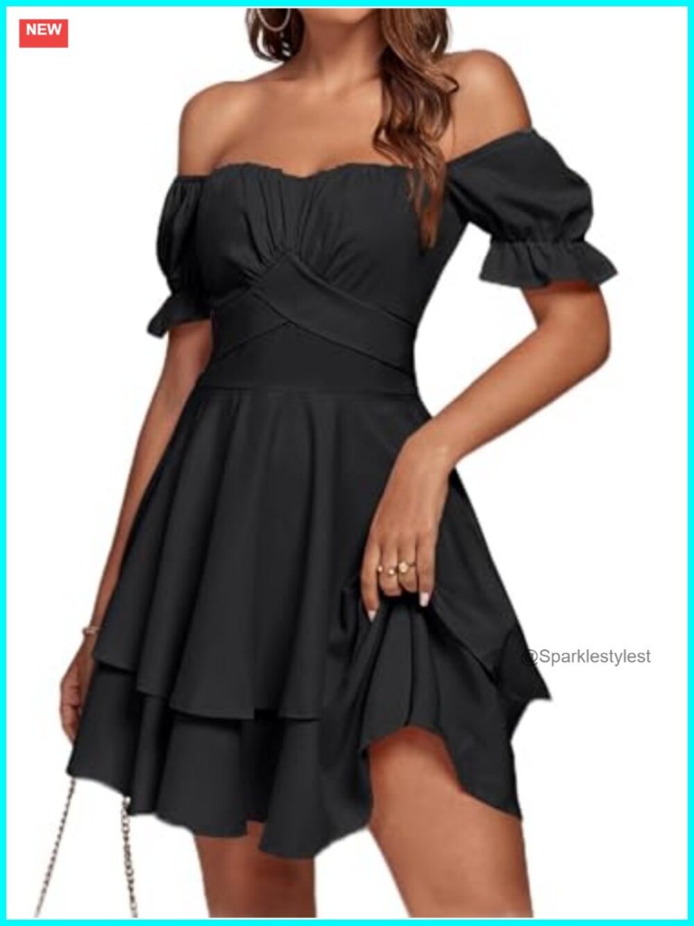 Off Shoulder Ruffle Hem Wrap Mini Dress Ruched Bust Self Tie Back